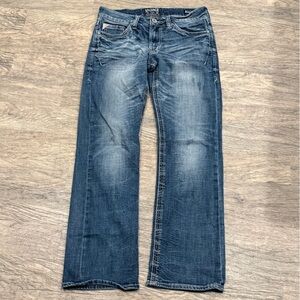 Salvage Distressed Bootcut Jeans in Blue Wash